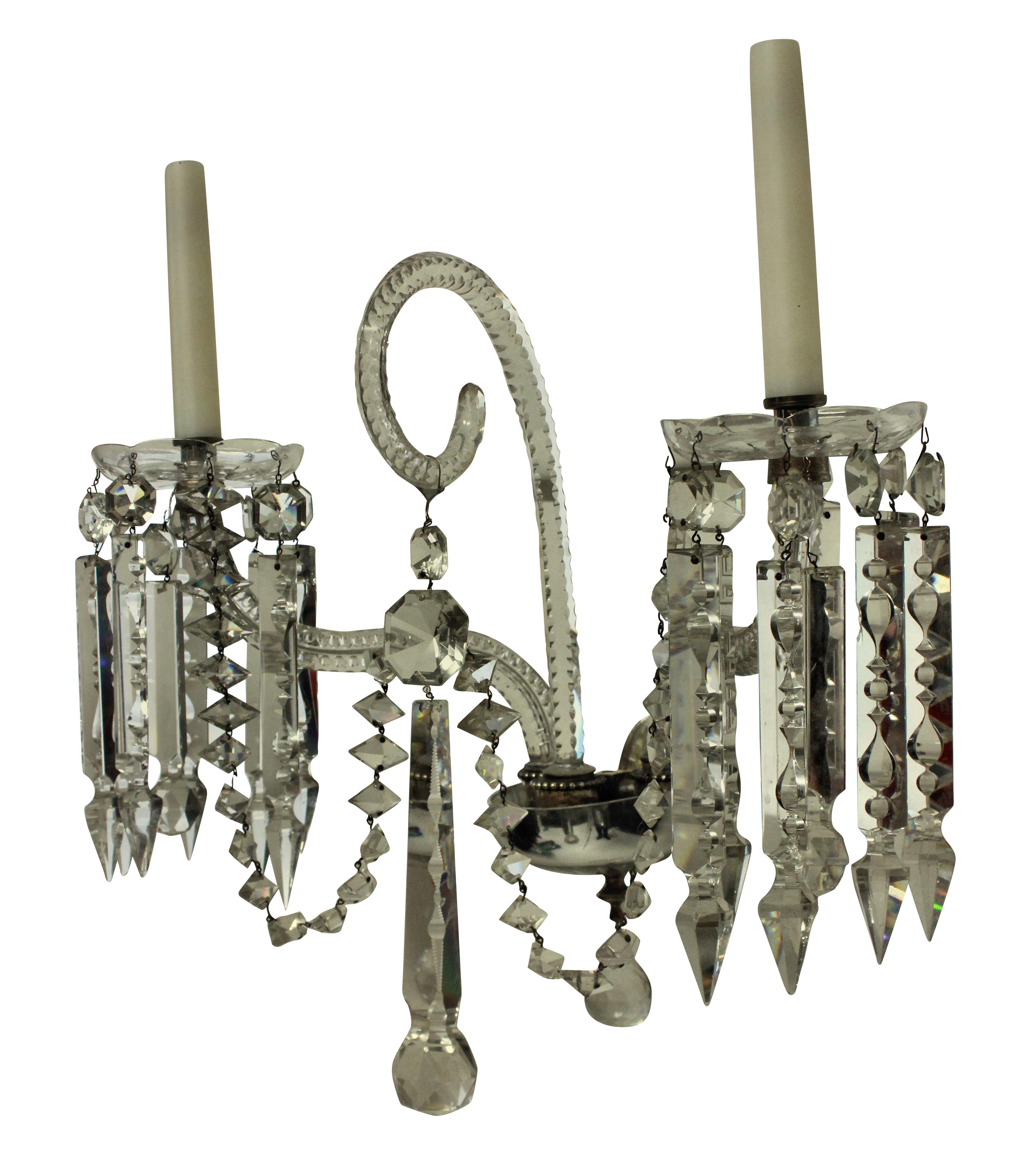 Late 19th Century Pair of English Cut Glass Wall Lights