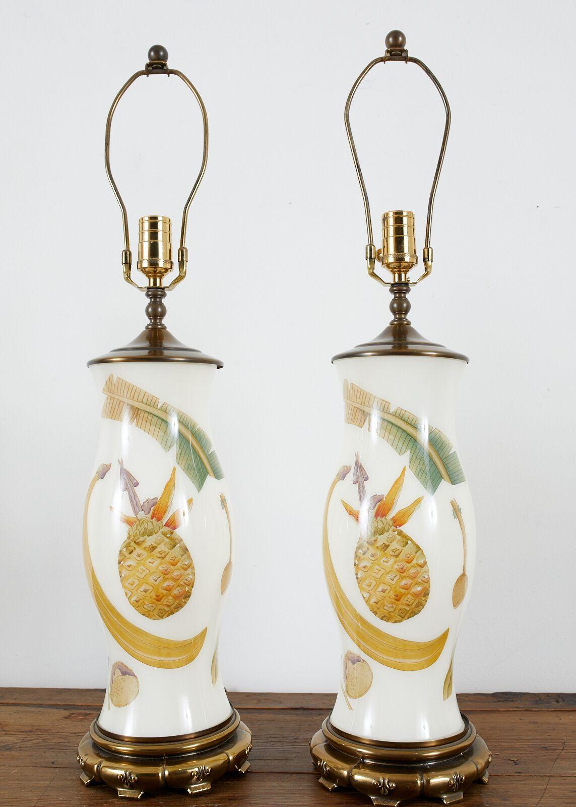 Hollywood Regency Pair of English Decalcomania Regency Style Table Lamps For Sale