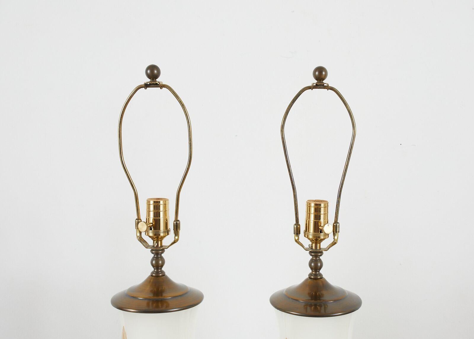 20th Century Pair of English Decalcomania Regency Style Table Lamps For Sale