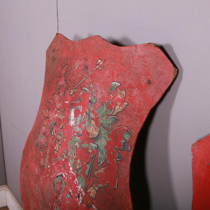 Wood Pair of English Decorative Painted Shields For Sale