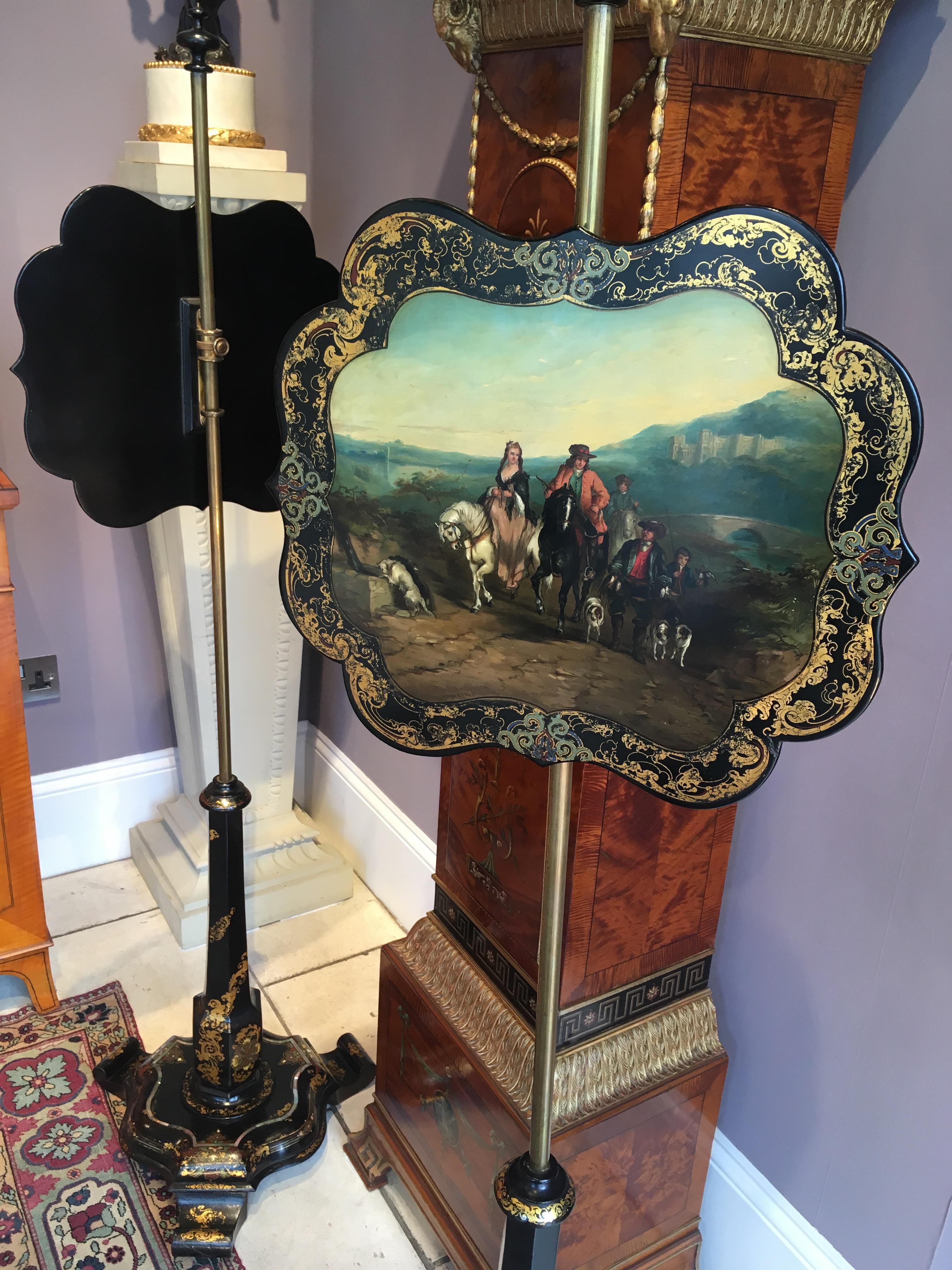 Pair of English Decorative Pole Screens with Scenes of Landscapes For Sale 6