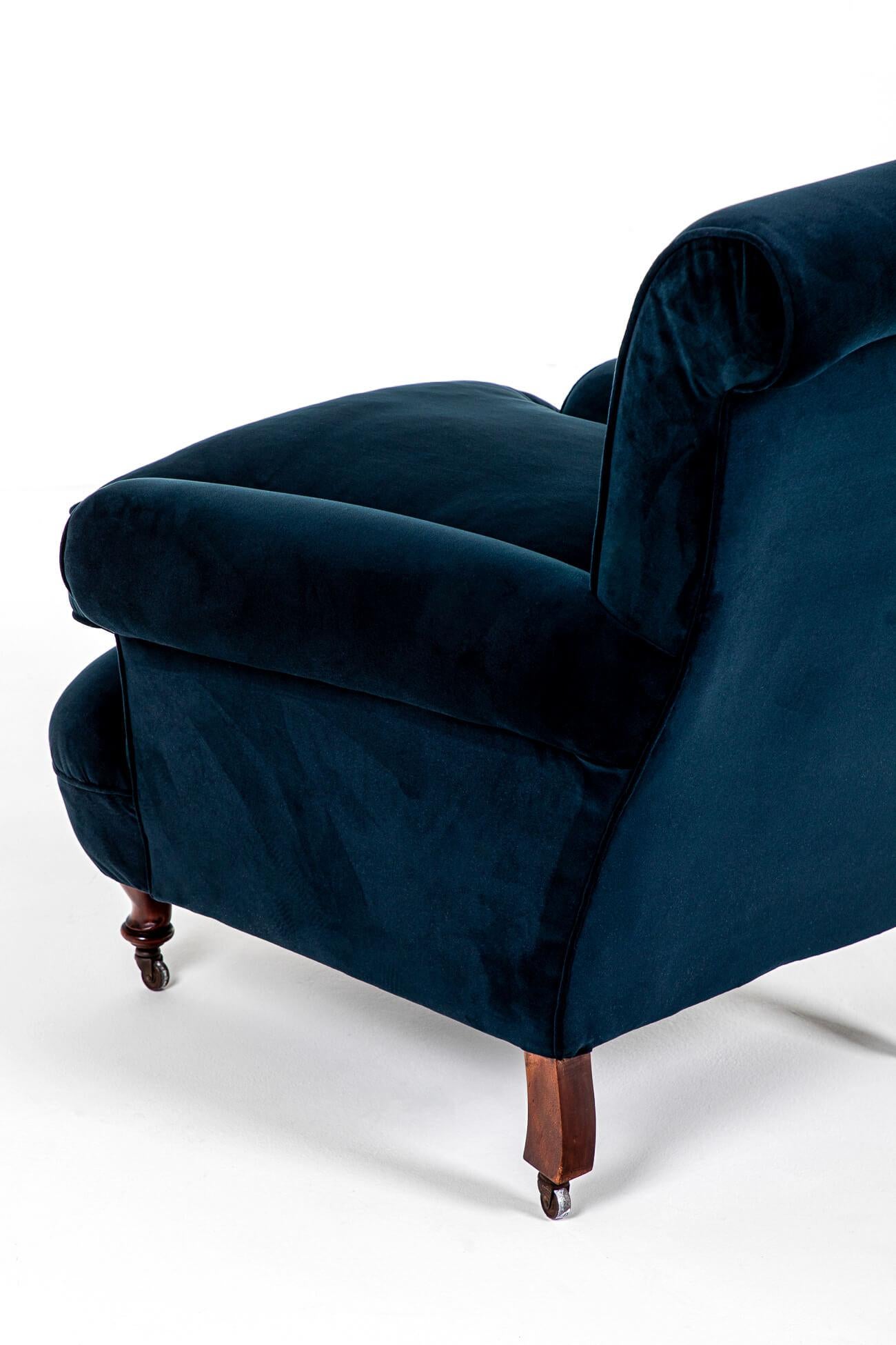 Pareja de sillones ingleses de caoba victoriana de asiento profundo Británico