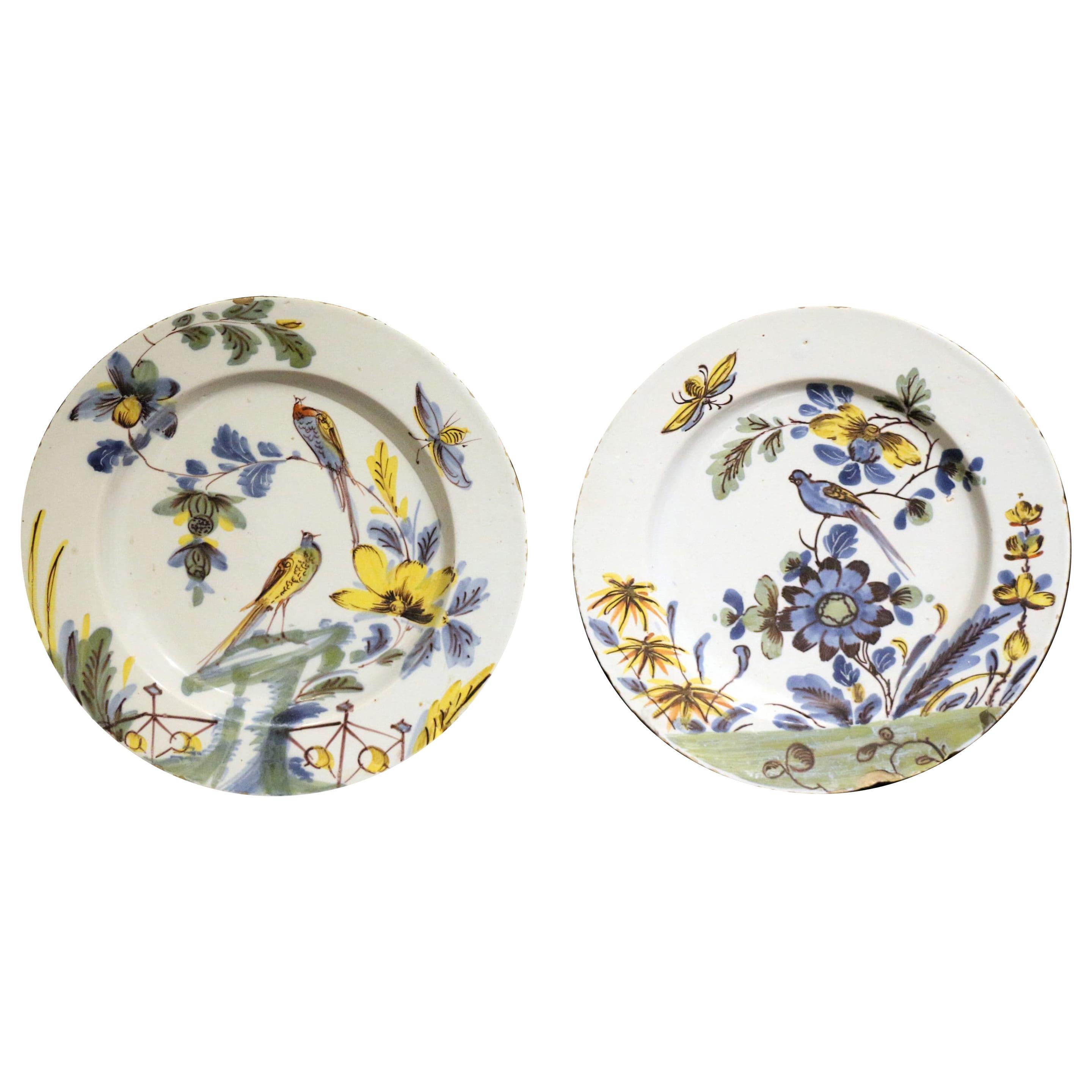 Pair of English Delftware Polychrome Decorated Chargers of Exceptional Quality For Sale