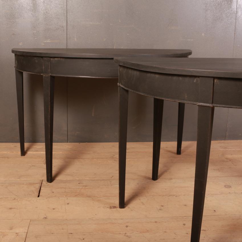 Painted Pair of English Demilune Console Tables