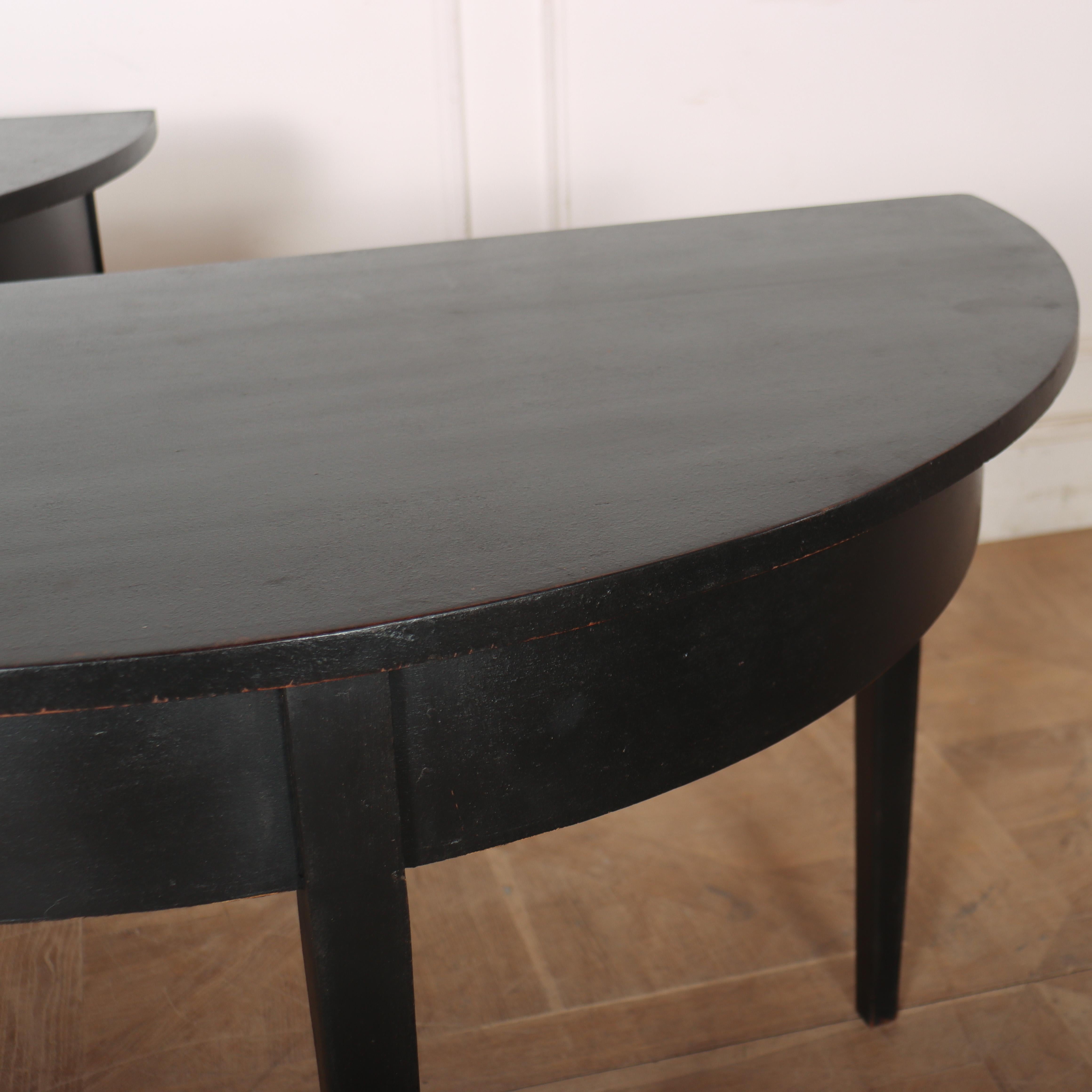 Painted Pair of English Demi-lune Console Tables For Sale