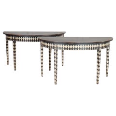 Antique Pair of English Demi-lune Console Tables