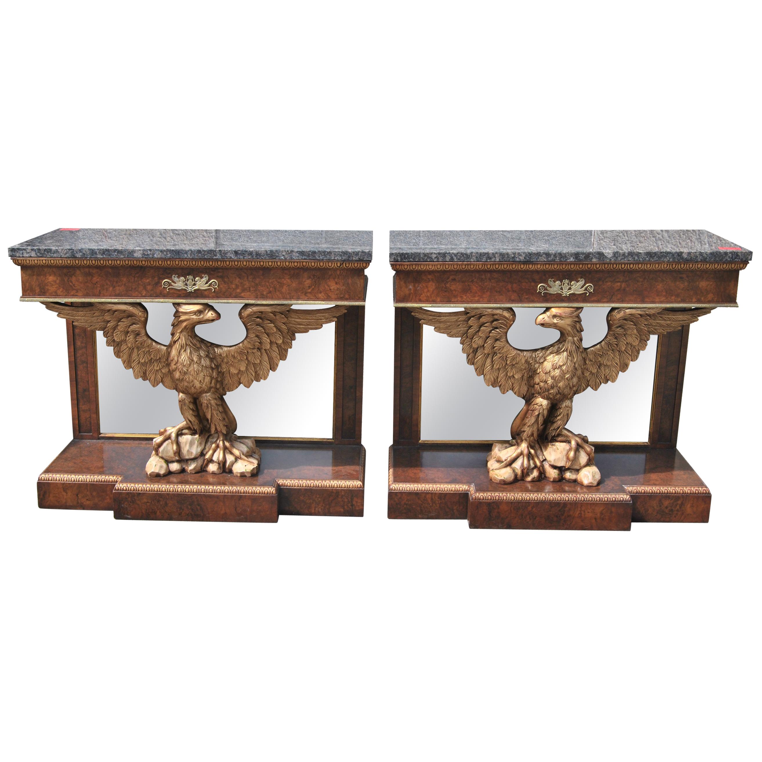 Pair of English Eagle Based Console Tables, circa 1910