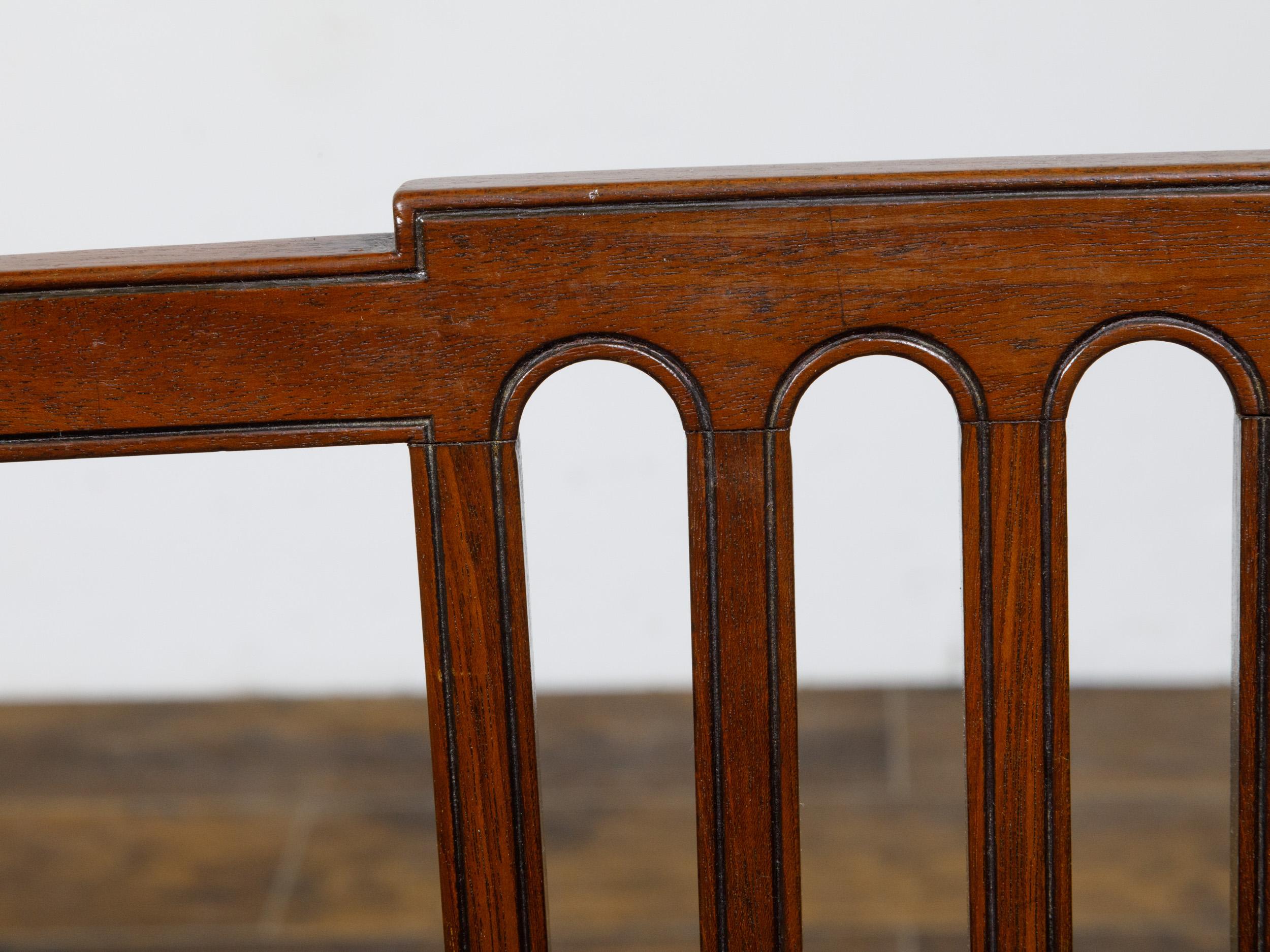Pair of English Early 19th Century Plank Seat Chairs with Scrolling Arms For Sale 4
