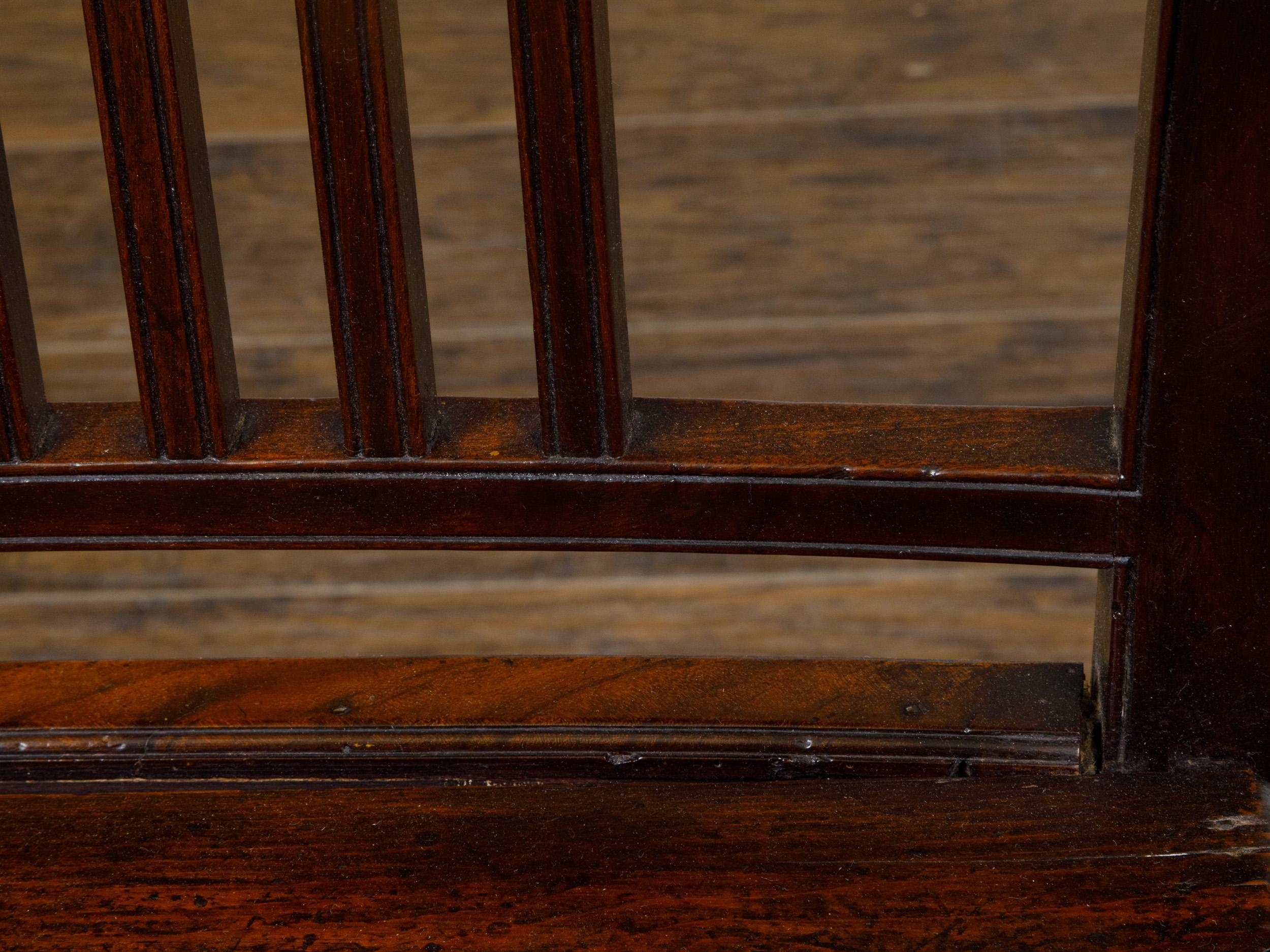 Pair of English Early 19th Century Plank Seat Chairs with Scrolling Arms For Sale 2