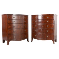Pair of English Early 20th Century Bow Front Mahogany Regency Style Chest of Dra