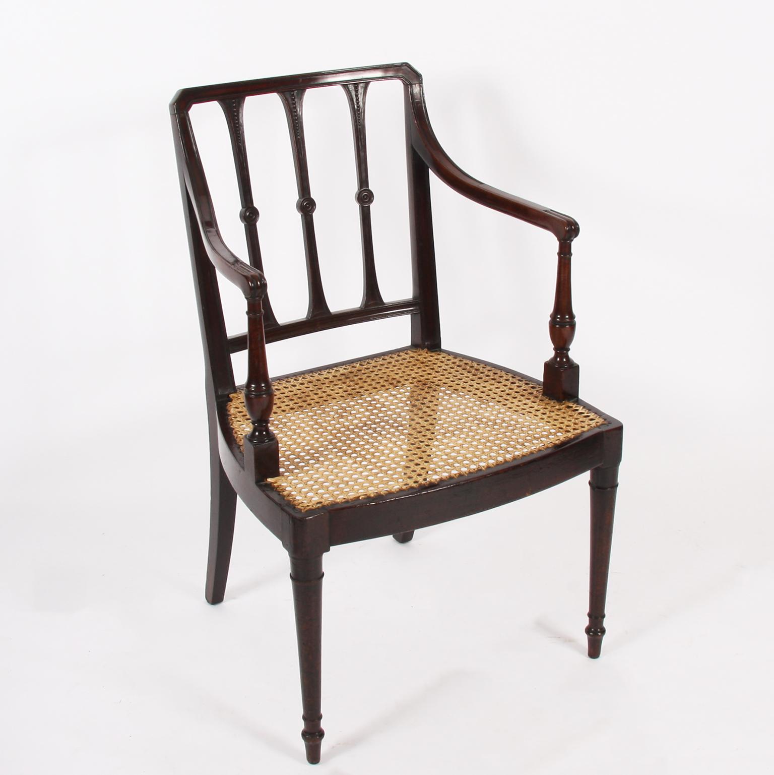 Caning Pair of English Early 20th Century Caned Mahogany Chairs