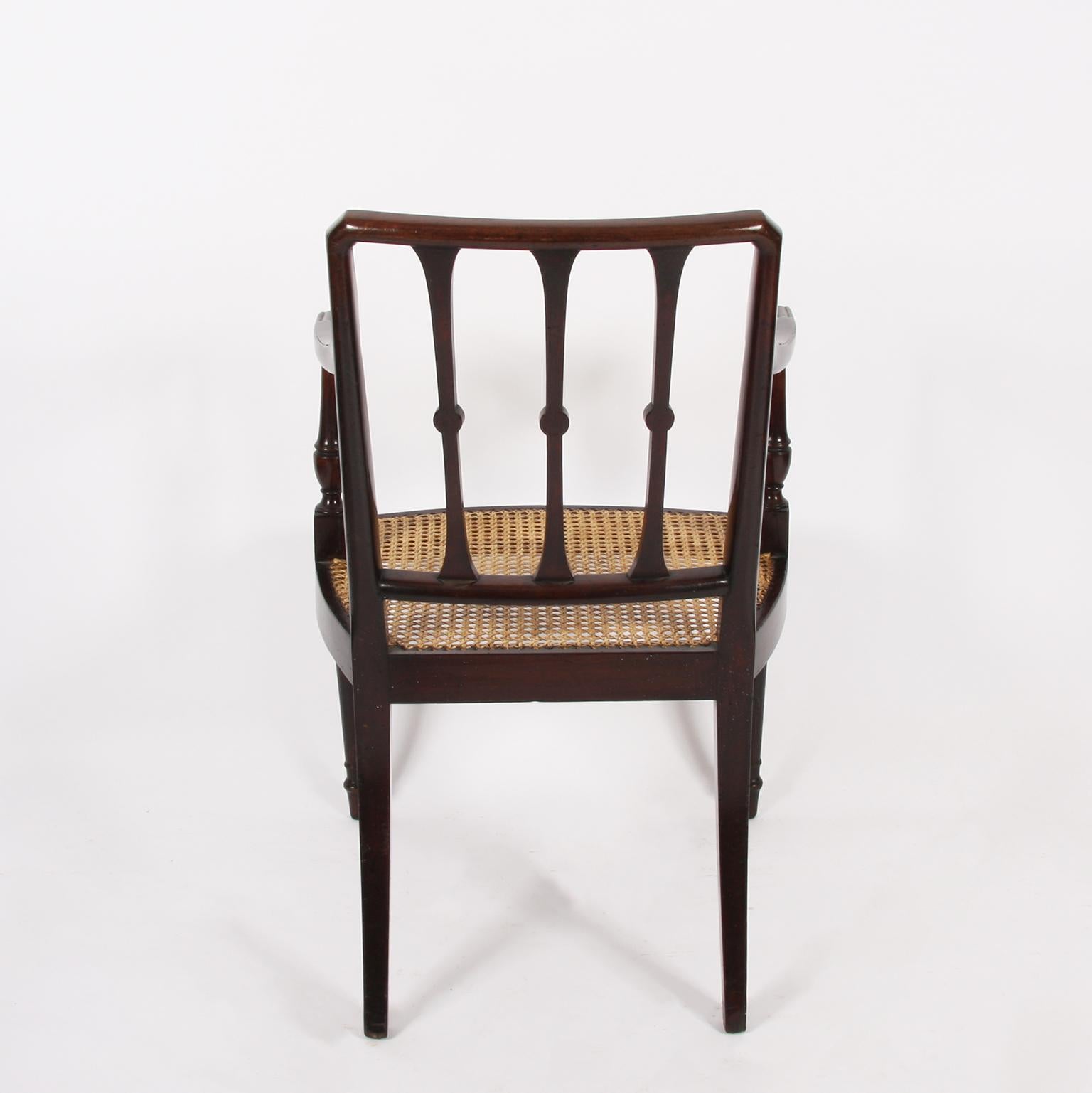 Pair of English Early 20th Century Caned Mahogany Chairs 1