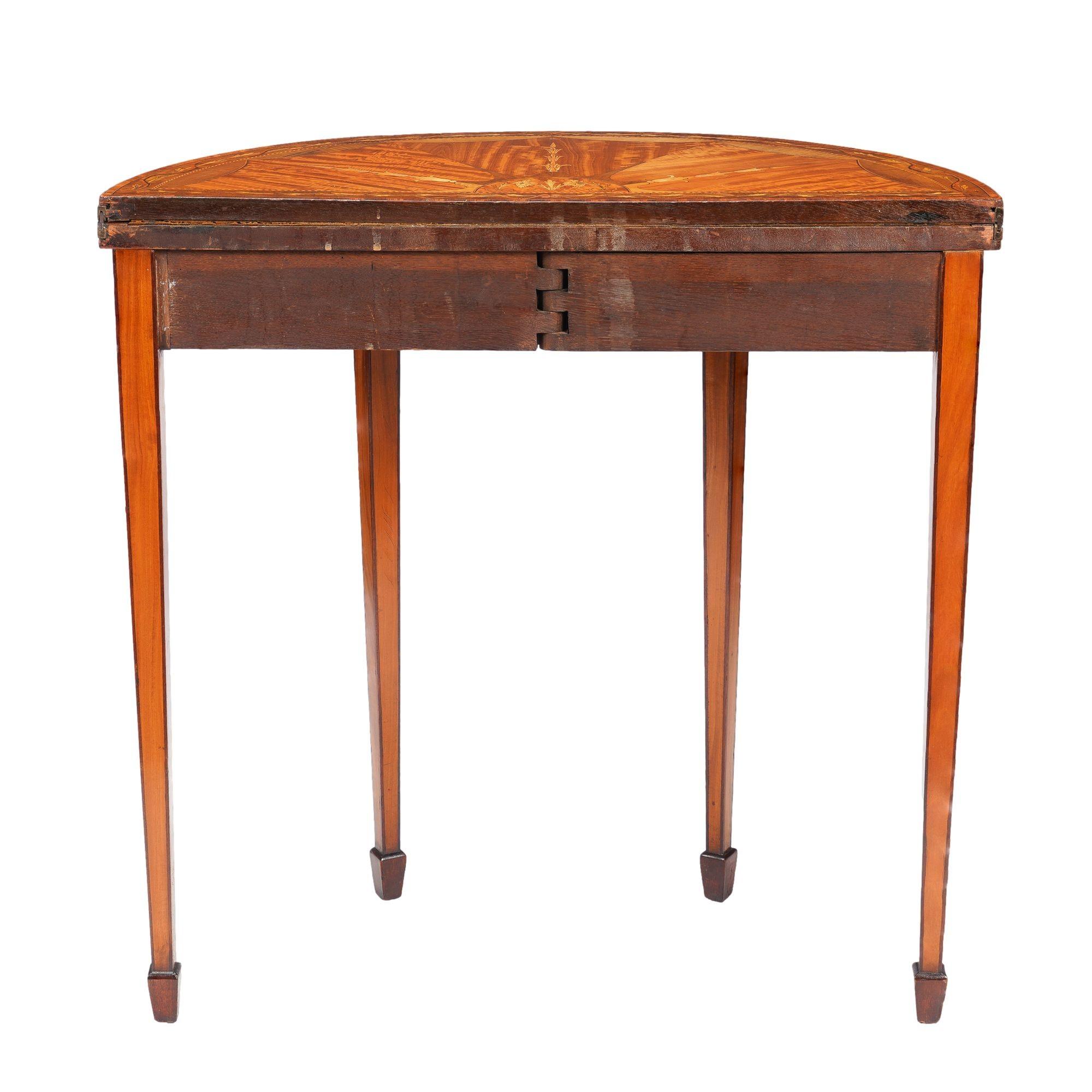 Pair of English Edwardian marquetry flip top demilune tables, c. 1890-1915 For Sale 4