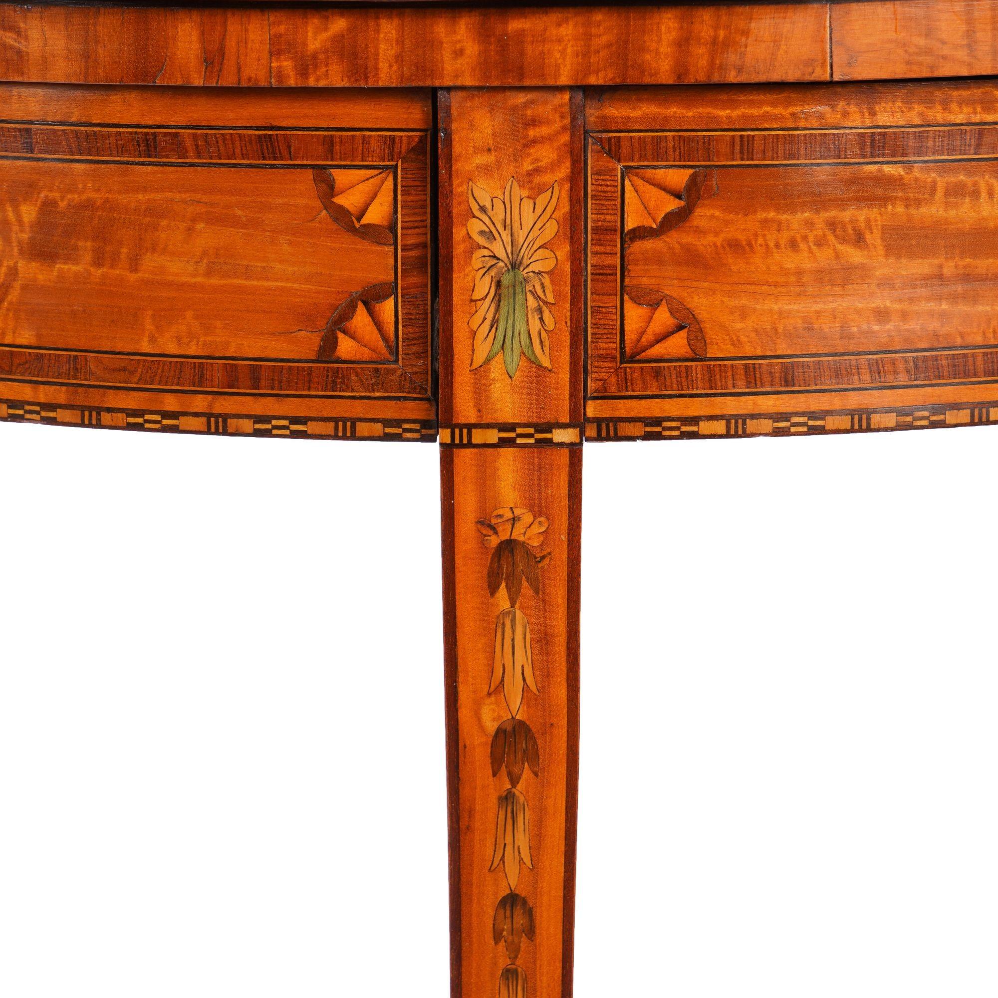 Pair of English Edwardian marquetry flip top demilune tables, c. 1890-1915 For Sale 6