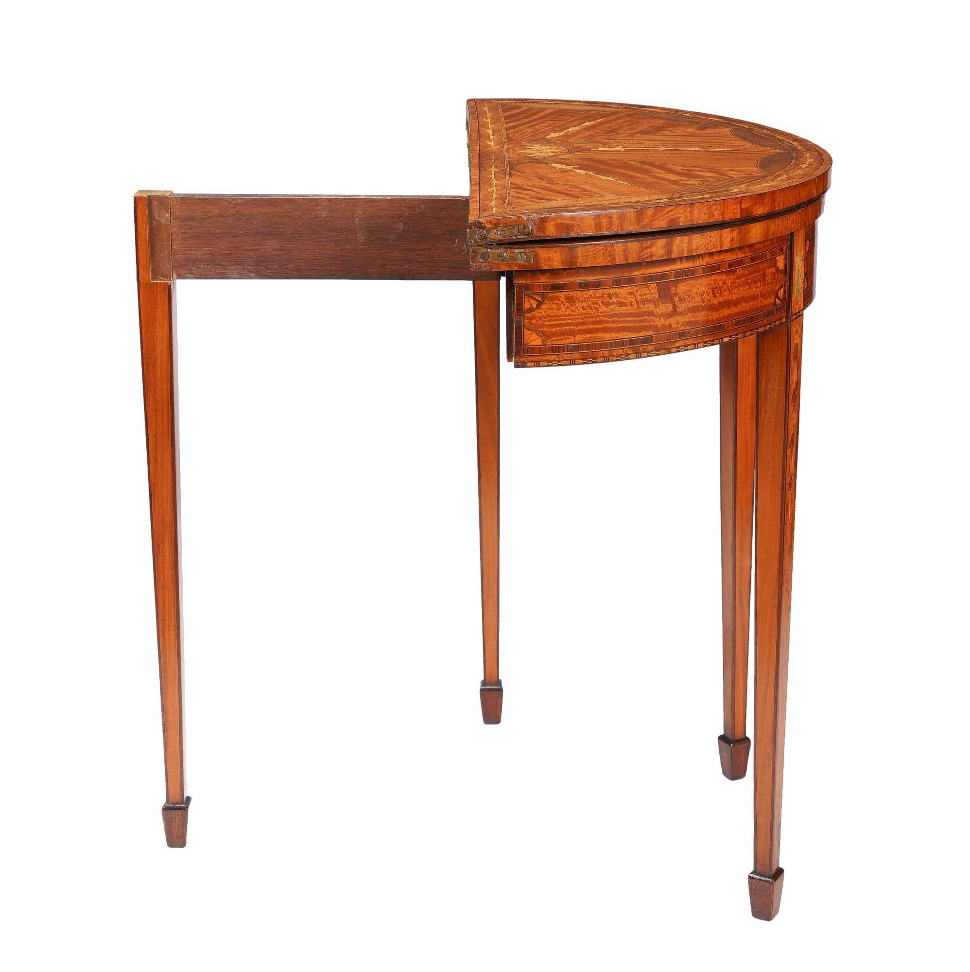 Pair of English Edwardian marquetry flip top demilune tables, c. 1890-1915 For Sale 8