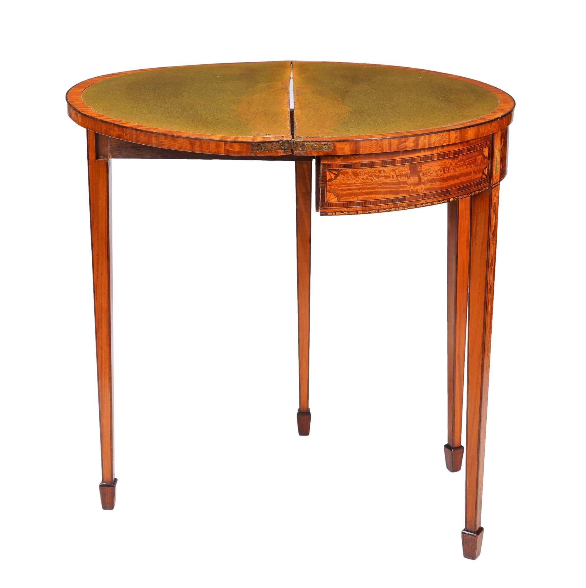 Pair of English Edwardian marquetry flip top demilune tables, c. 1890-1915 For Sale 9