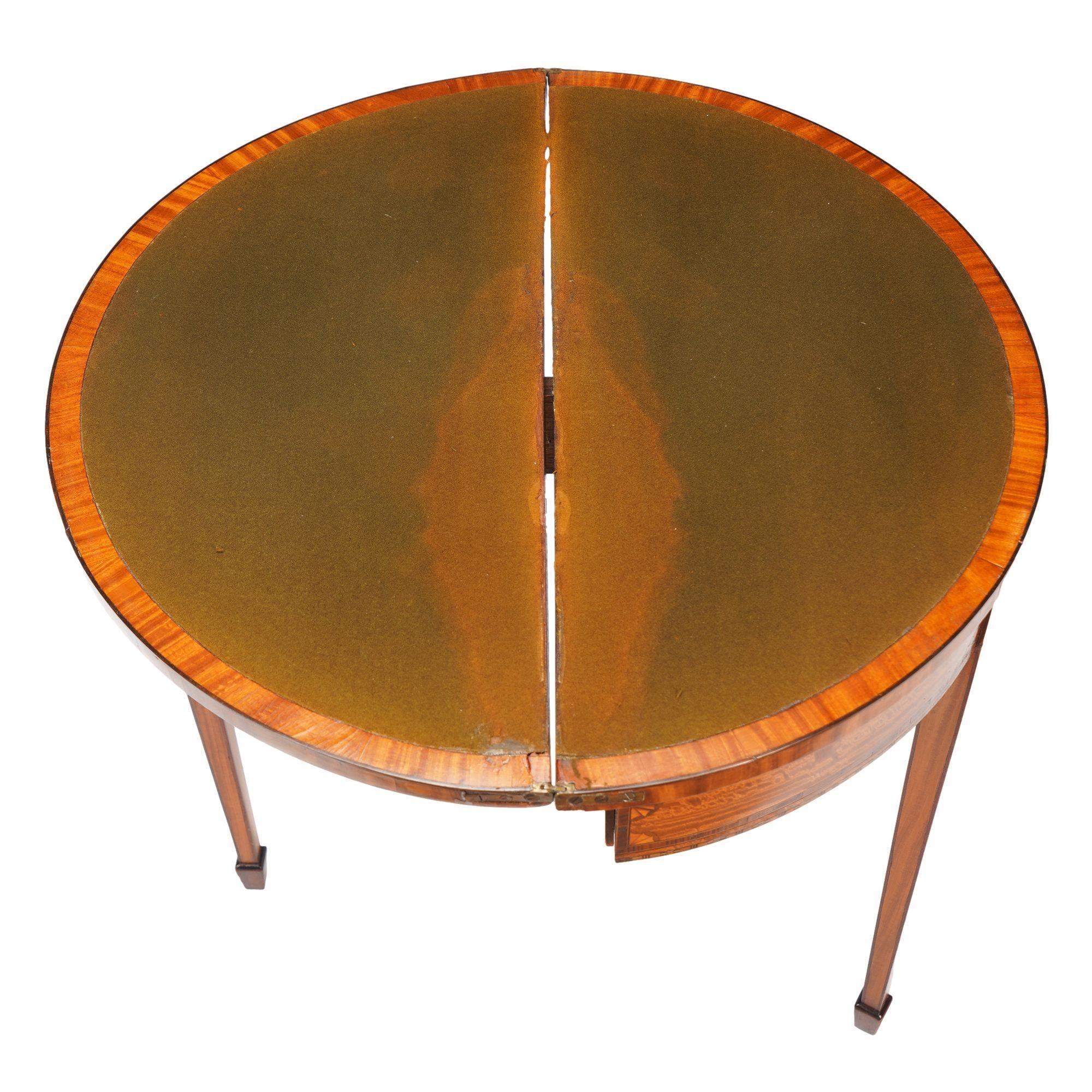 Pair of English Edwardian marquetry flip top demilune tables, c. 1890-1915 For Sale 10