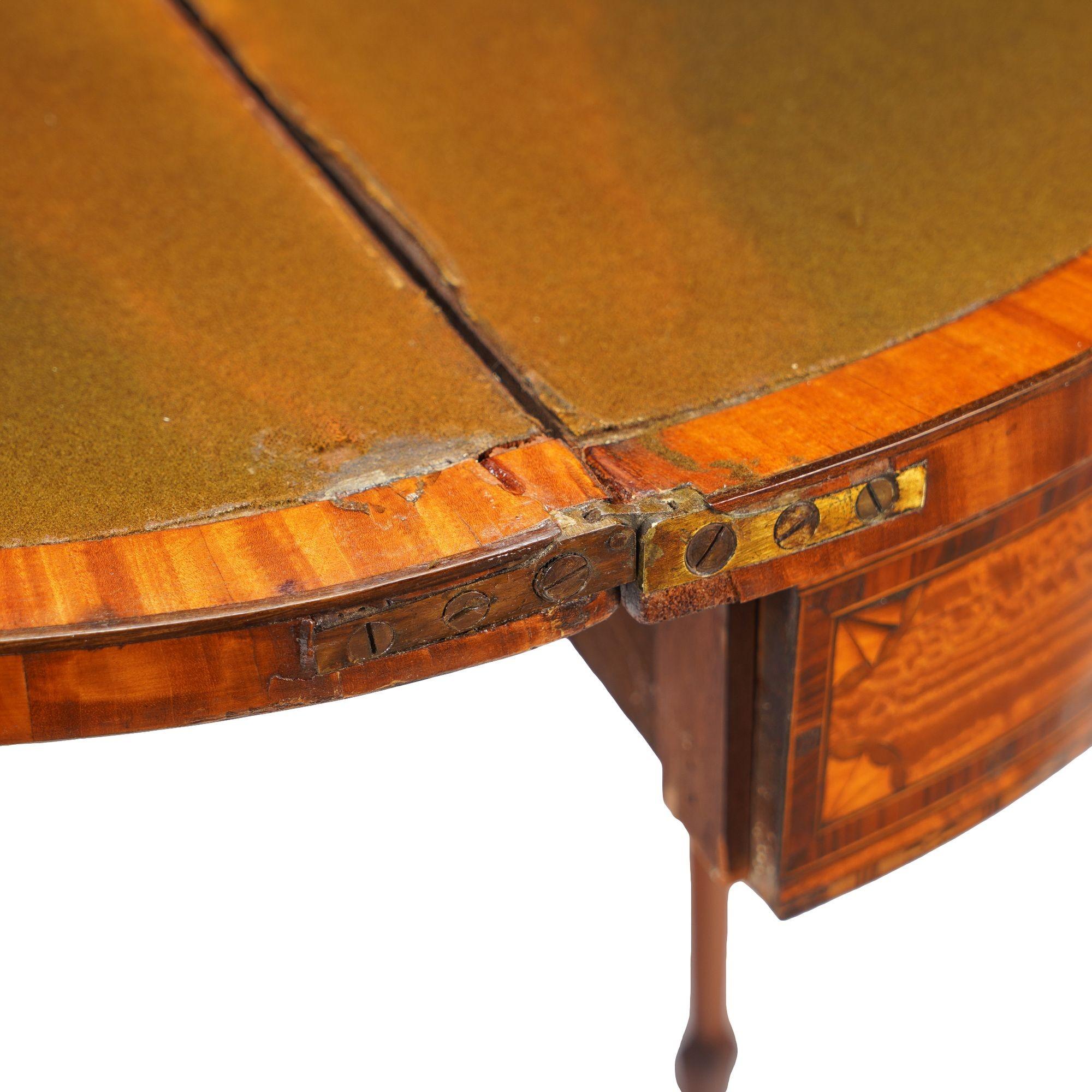 Pair of English Edwardian marquetry flip top demilune tables, c. 1890-1915 For Sale 11