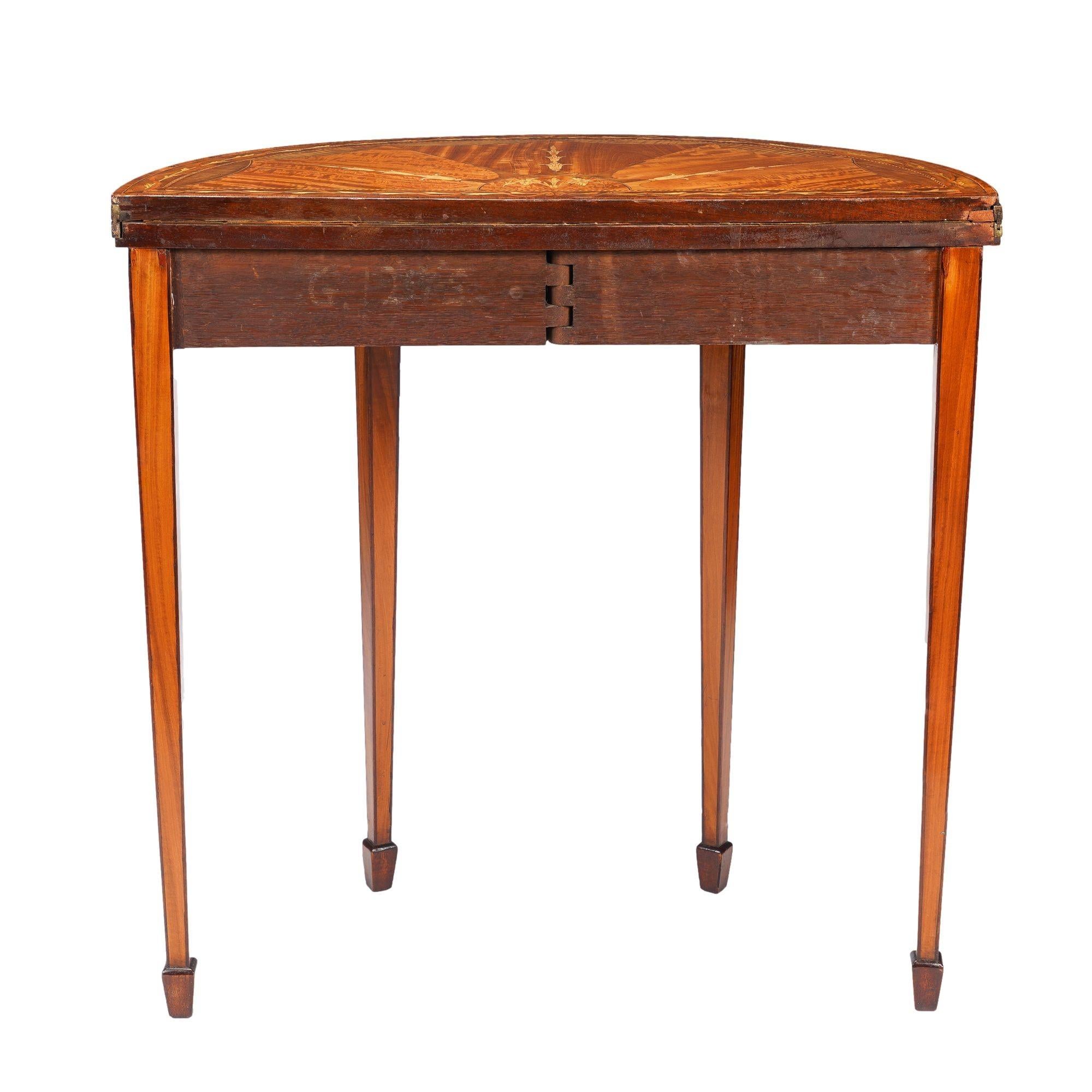 Pair of English Edwardian marquetry flip top demilune tables, c. 1890-1915 For Sale 12