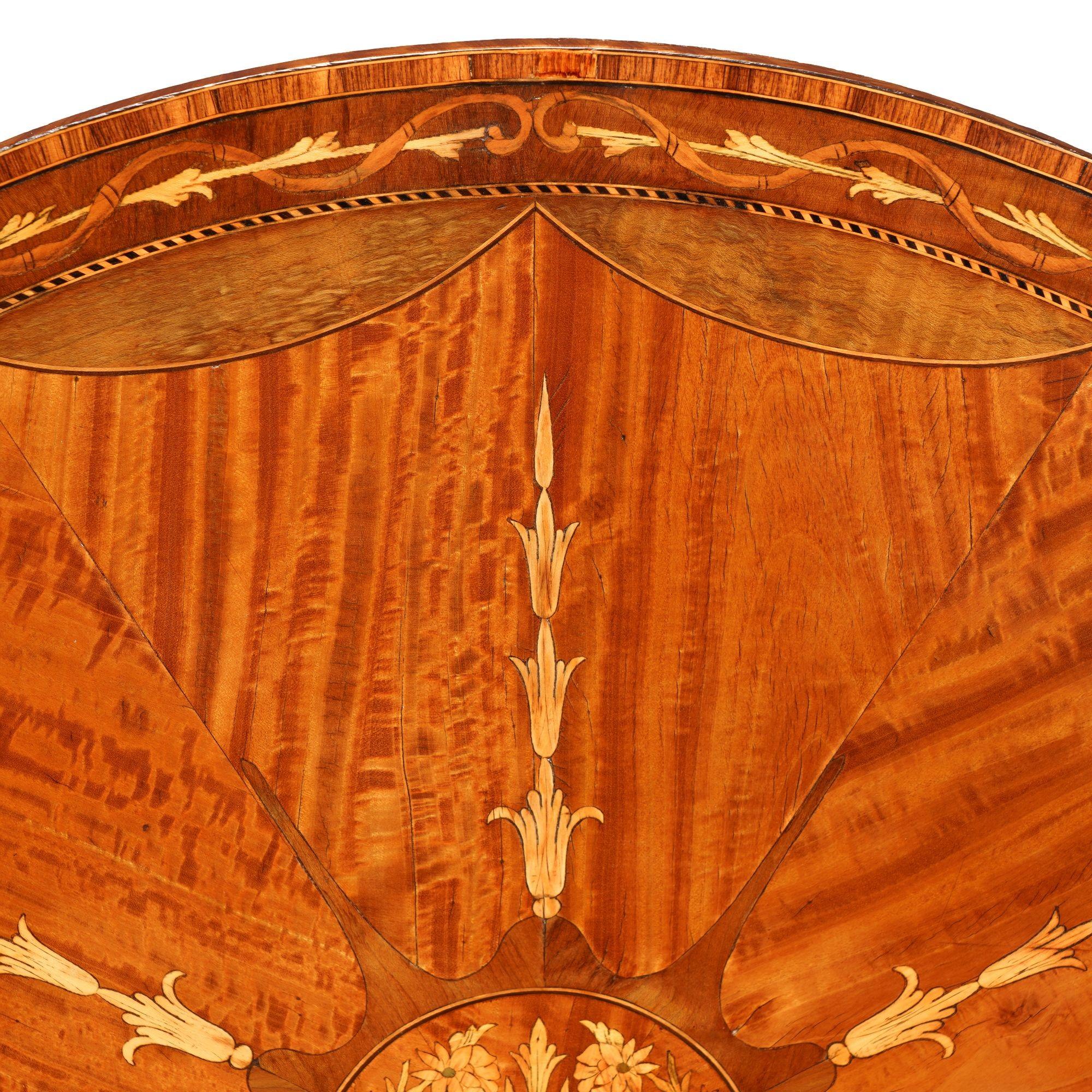 Baize Pair of English Edwardian marquetry flip top demilune tables, c. 1890-1915 For Sale