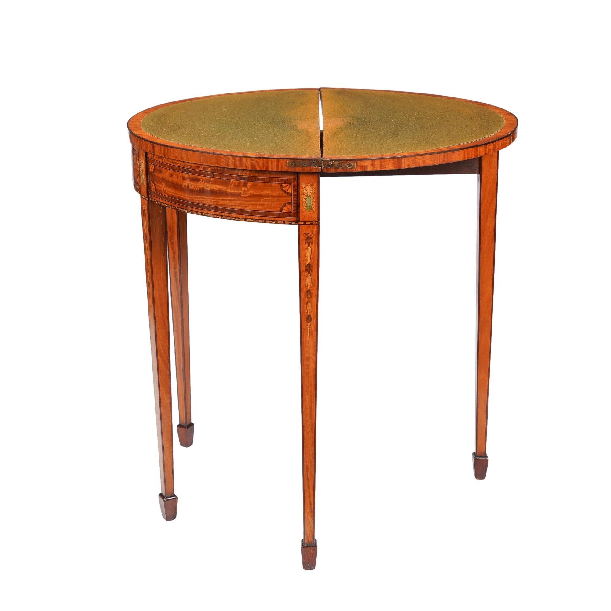 Pair of English Edwardian marquetry flip top demilune tables, c. 1890-1915 For Sale 2
