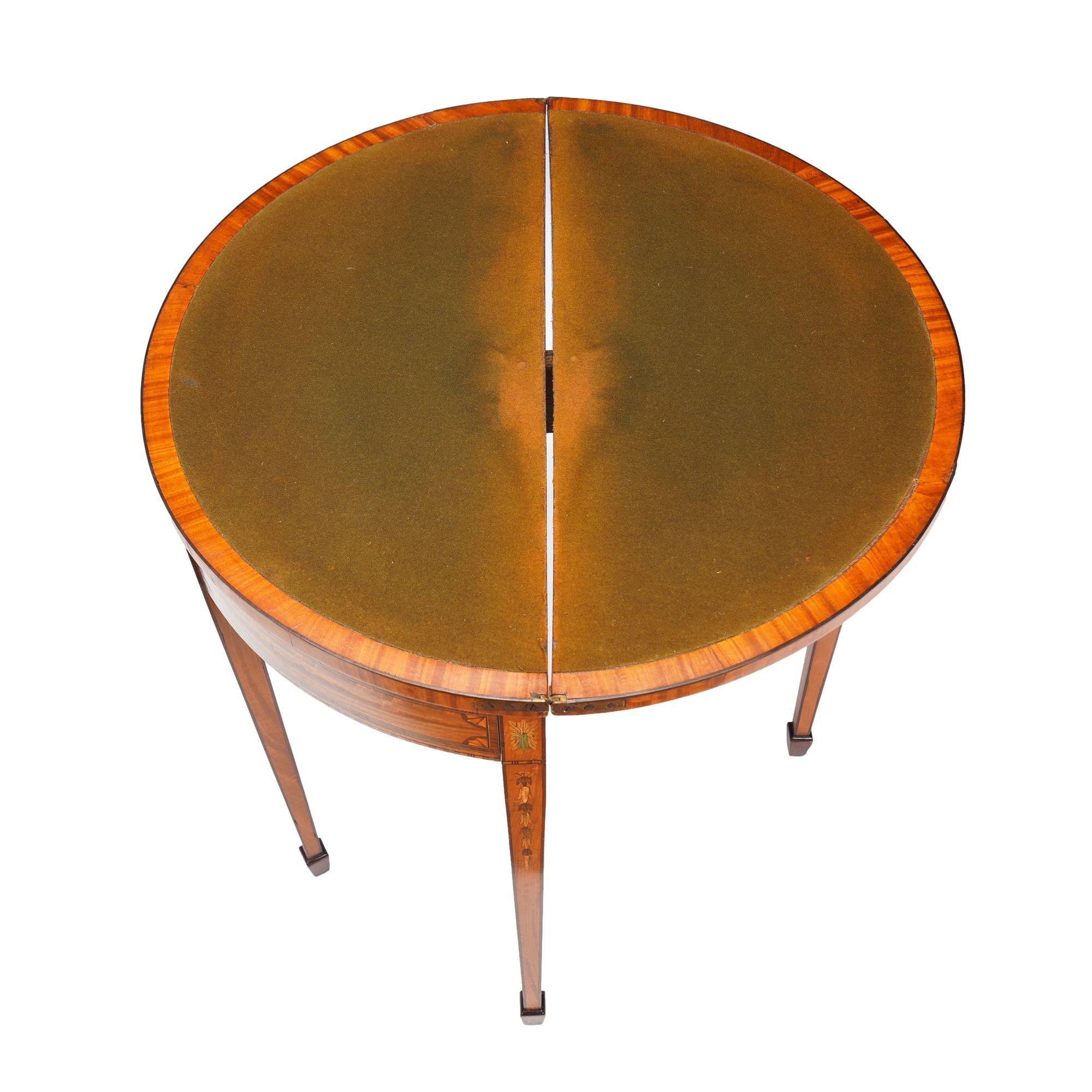 Pair of English Edwardian marquetry flip top demilune tables, c. 1890-1915 For Sale 3