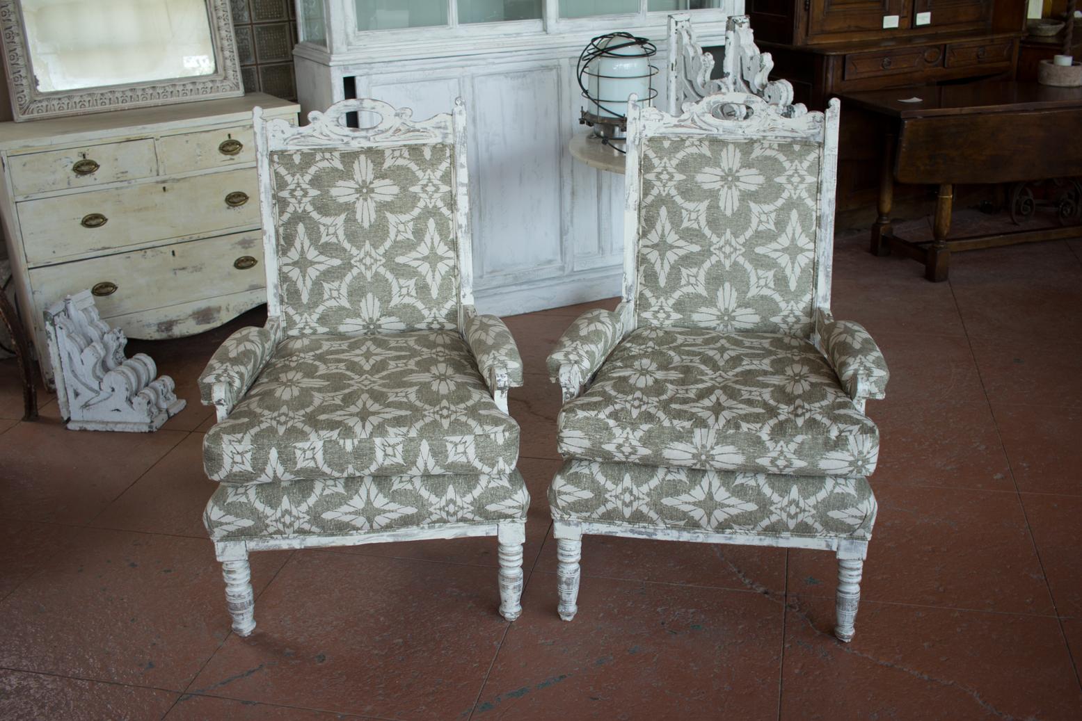 British Pair of English Edwardian Upholstered Library Chairs