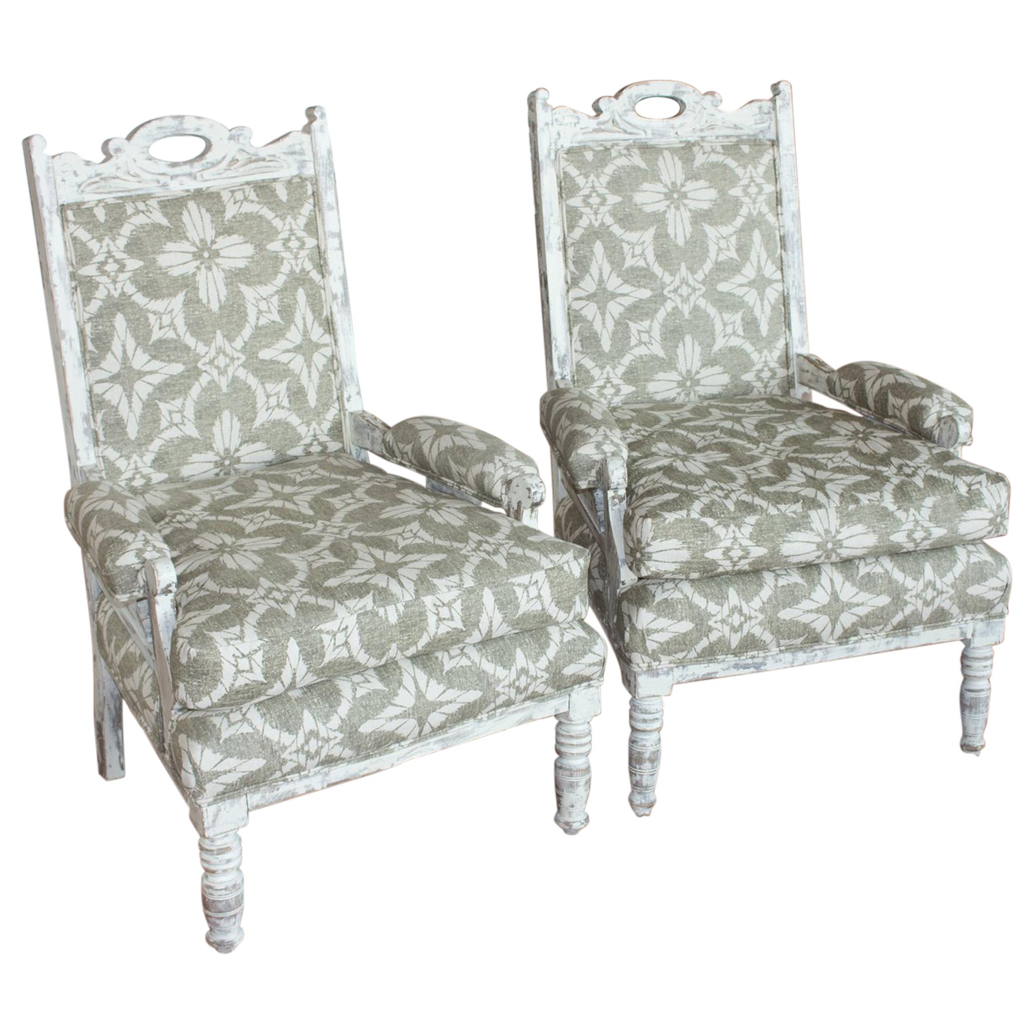 Pair of English Edwardian Upholstered Library Chairs