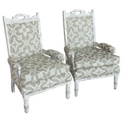 Pair of English Edwardian Upholstered Library Chairs