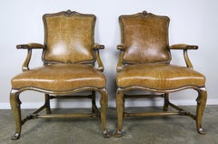 Pair of English Embossed Crocodile Patterned Leather Armchairs