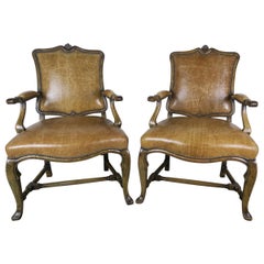 Pair of English Embossed Crocodile Patterned Leather Armchairs