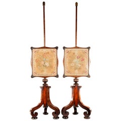 Pair of English Embroidered Mahogany Fire Screens
