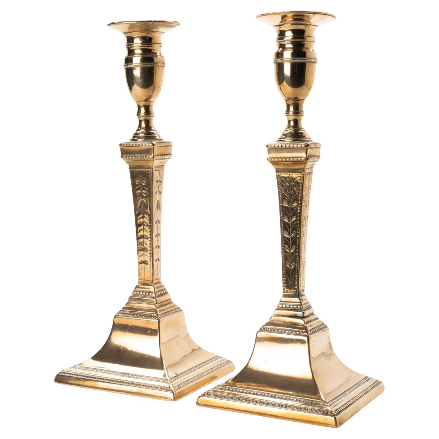 Pair of English Brass MidDrip Candlesticks with Bell Bases, circa 1880