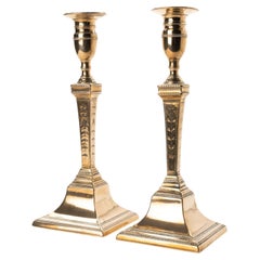 Pair of English Engraved Bell Metal Candlesticks, 1790
