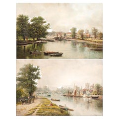 Pair of English engravings; depicting river landscapes (signed)