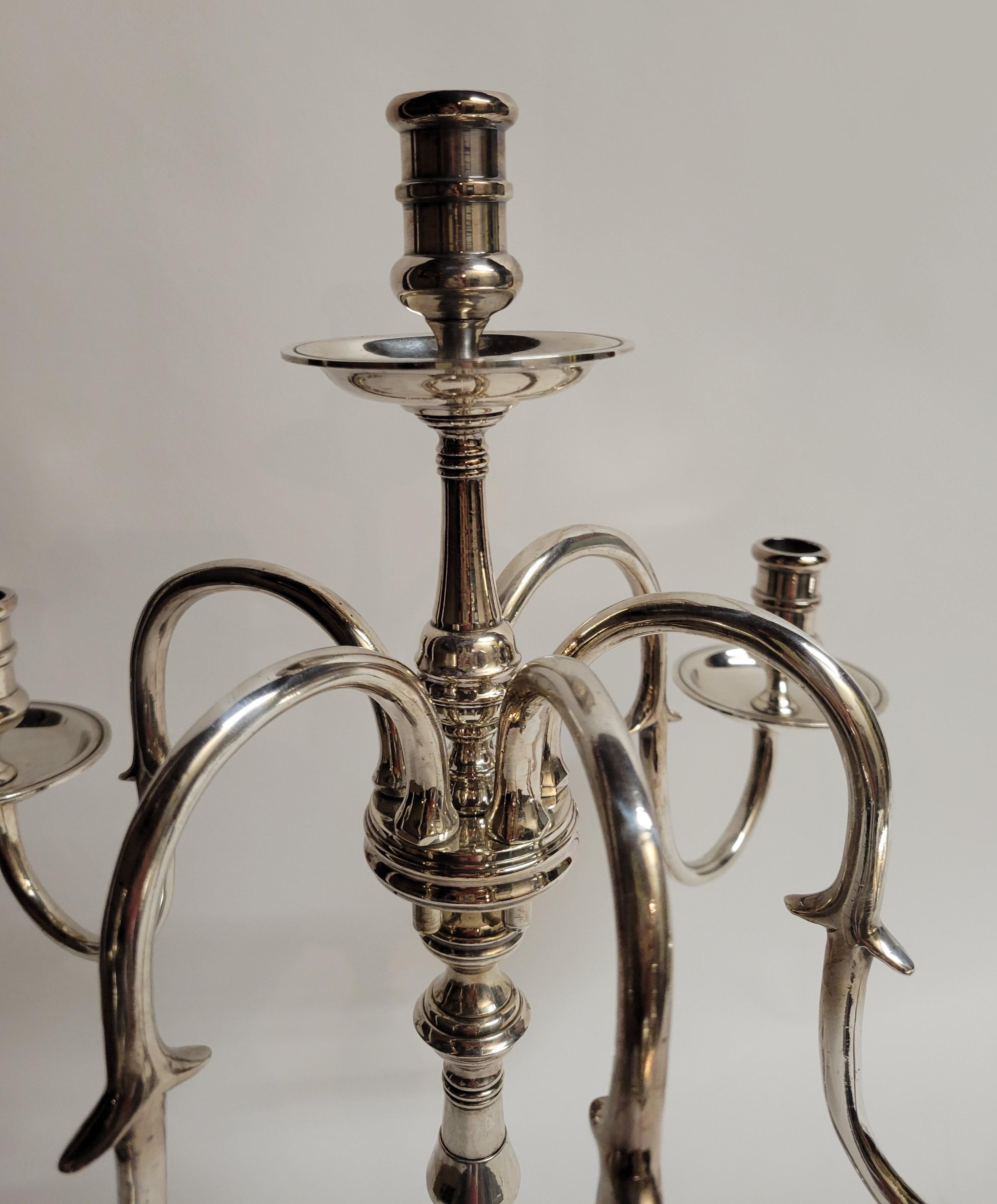 Pair of English Estate Sheffield Silver Plate Candelabra, circa 1920s In Good Condition In New Orleans, LA