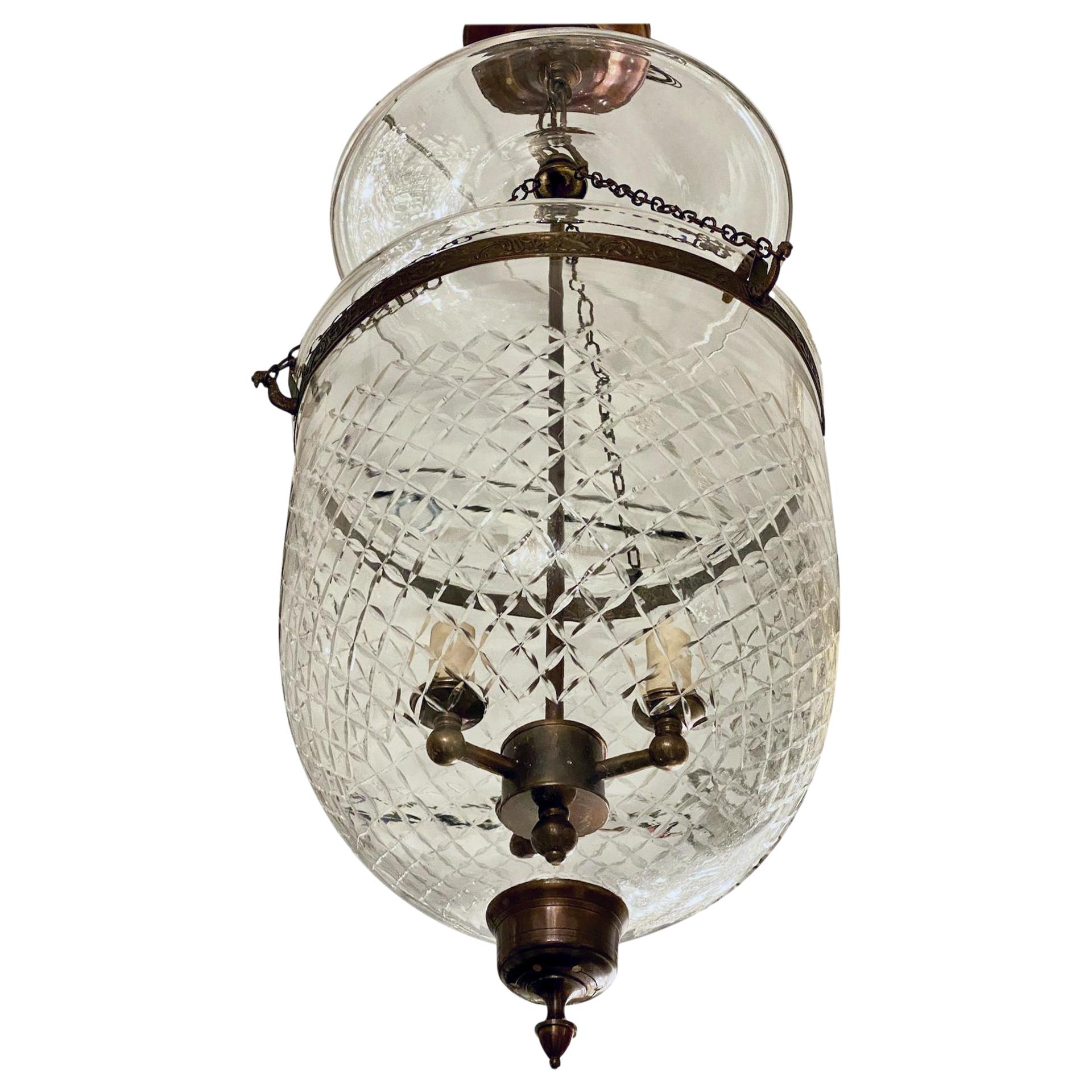 Pair of English Etched Glass Lanterns, Sold Individually For Sale