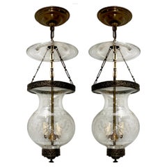 Pair of English Etched Glass Lanterns, Sold Individually