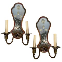 Pair of English Etched Mirror Sconces
