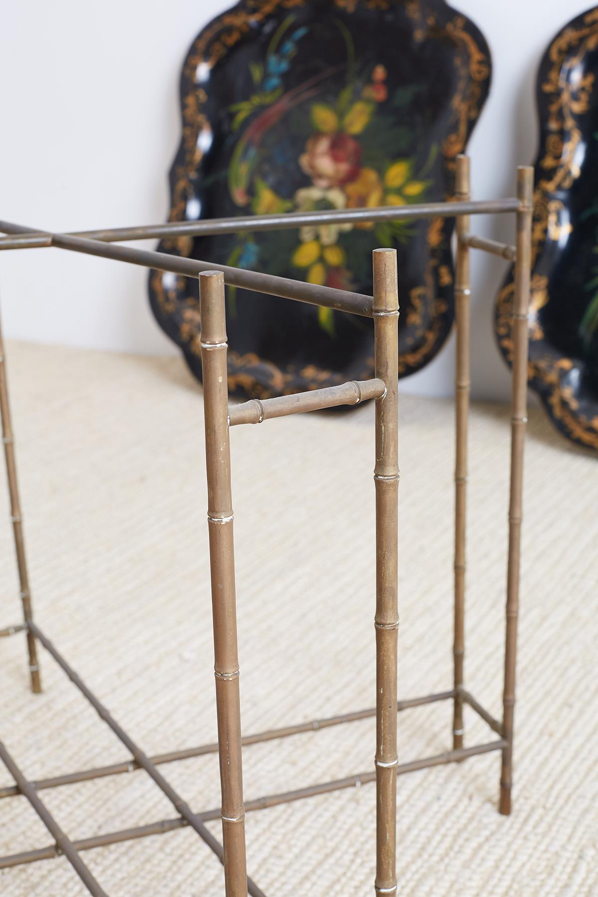 Pair of English Faux Bamboo Toleware Tray Tables 5