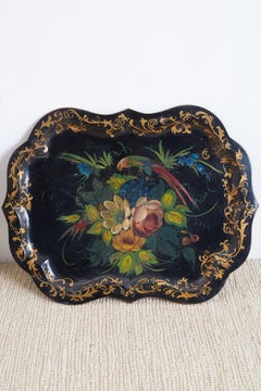 Pair of English Faux Bamboo Toleware Tray Tables