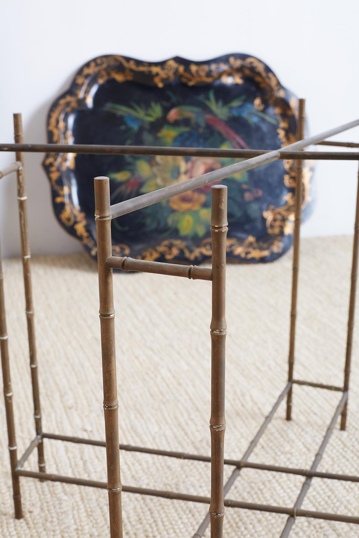 Pair of English Faux Bamboo Toleware Tray Tables For Sale 9