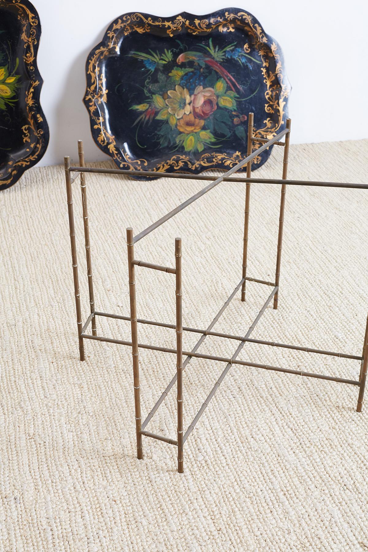 Pair of English Faux Bamboo Toleware Tray Tables For Sale 11