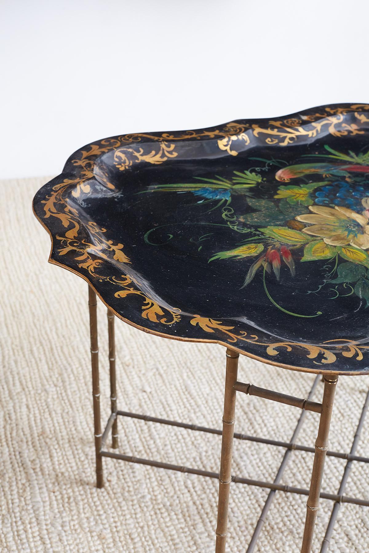 19th Century Pair of English Faux Bamboo Toleware Tray Tables For Sale