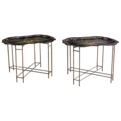 Pair of English Faux Bamboo Toleware Tray Tables