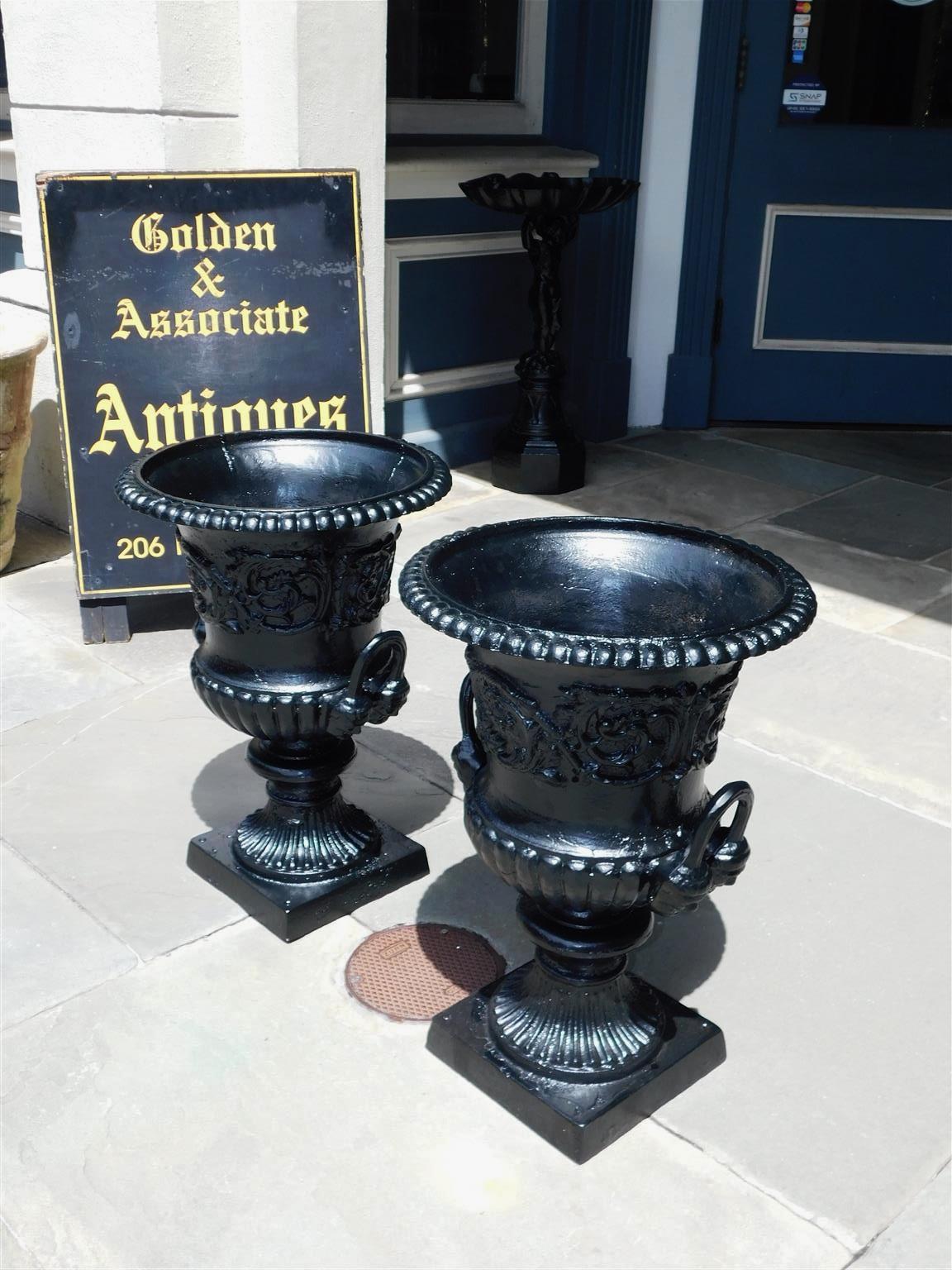 Pair of English Figural Cast Iron and Painted Campana-Form Urns, Circa 1880 In Excellent Condition For Sale In Hollywood, SC