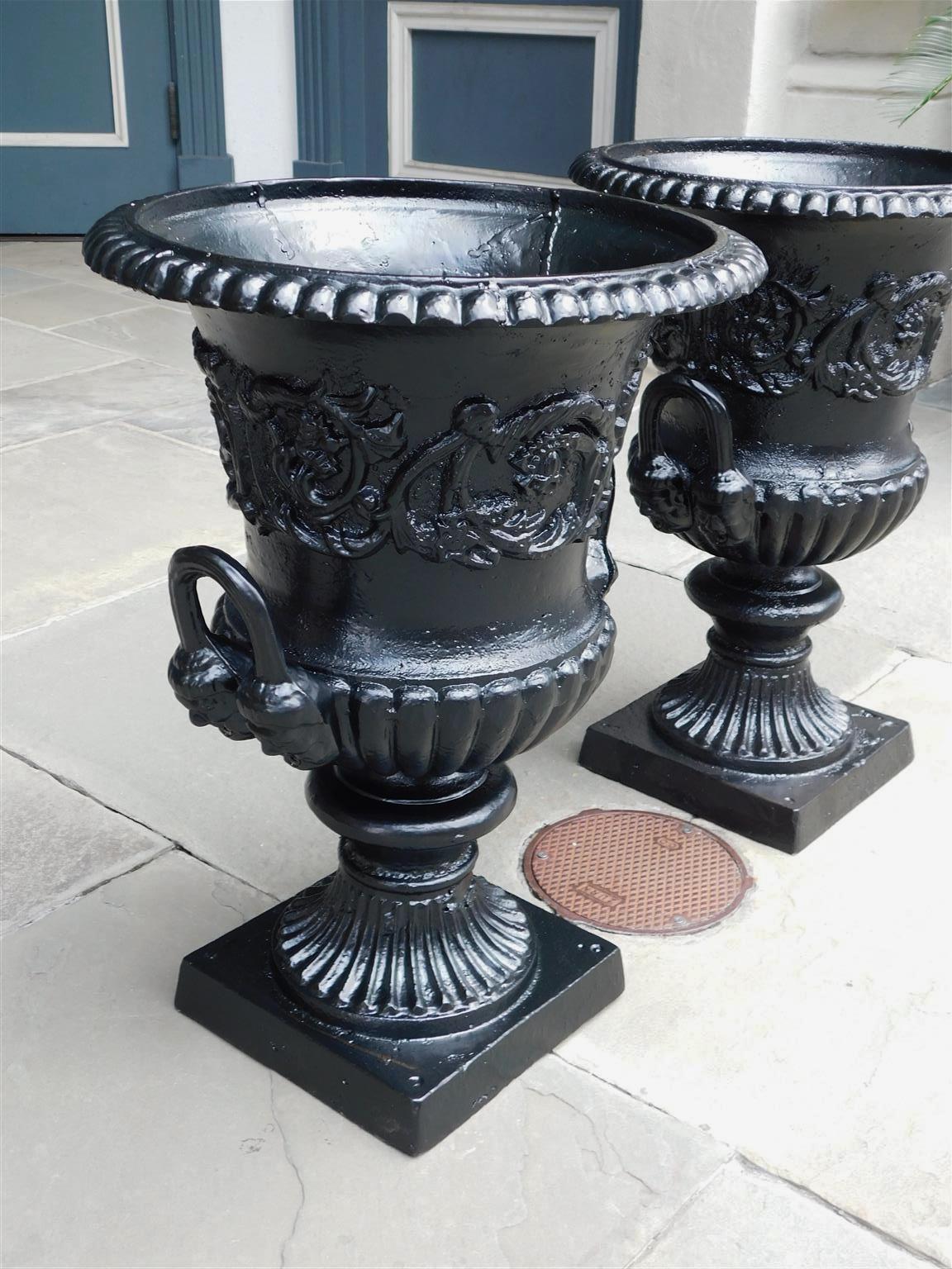 Late 19th Century Pair of English Figural Cast Iron and Painted Campana-Form Urns, Circa 1880 For Sale