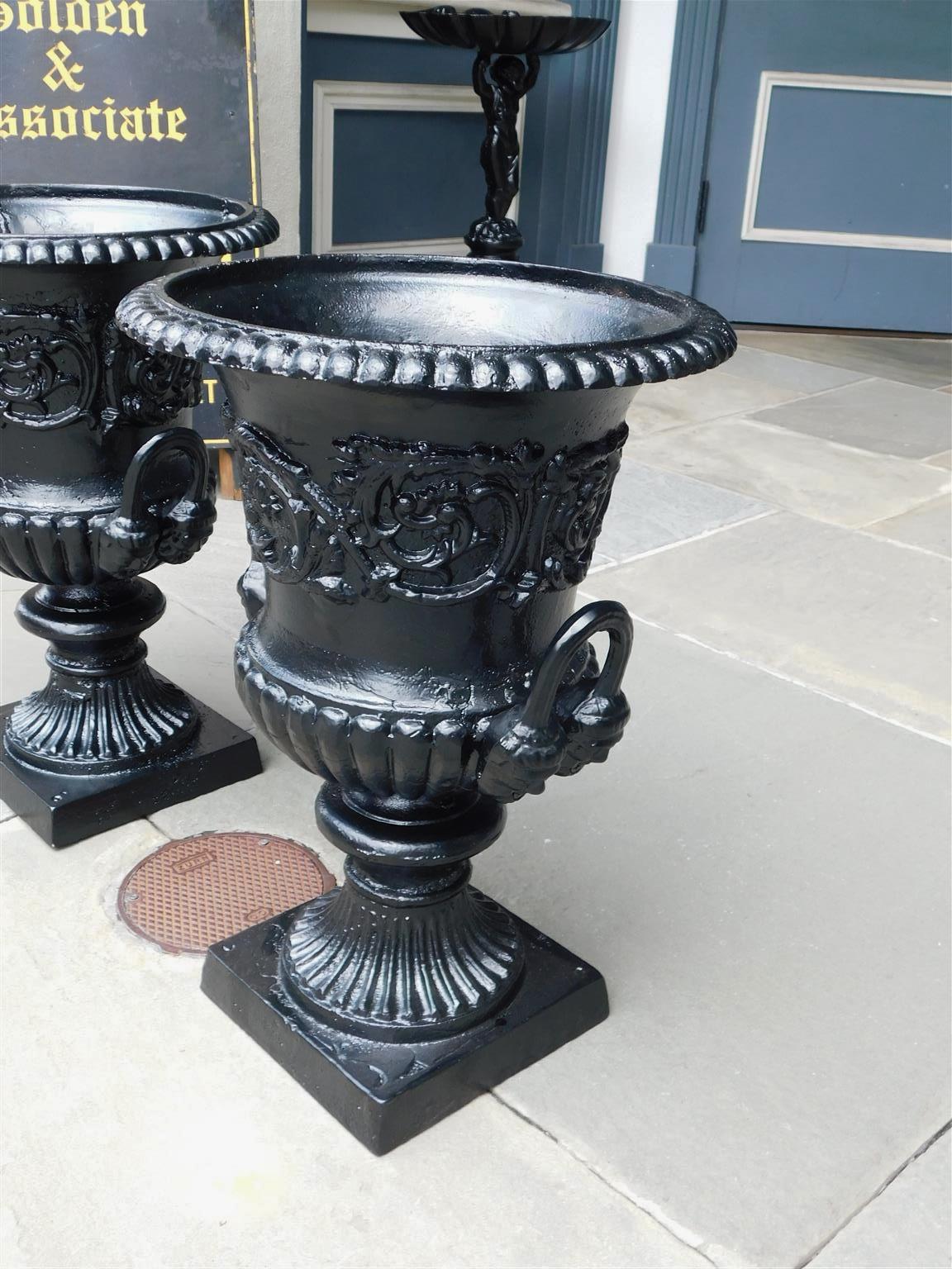 Pair of English Figural Cast Iron and Painted Campana-Form Urns, Circa 1880 For Sale 1