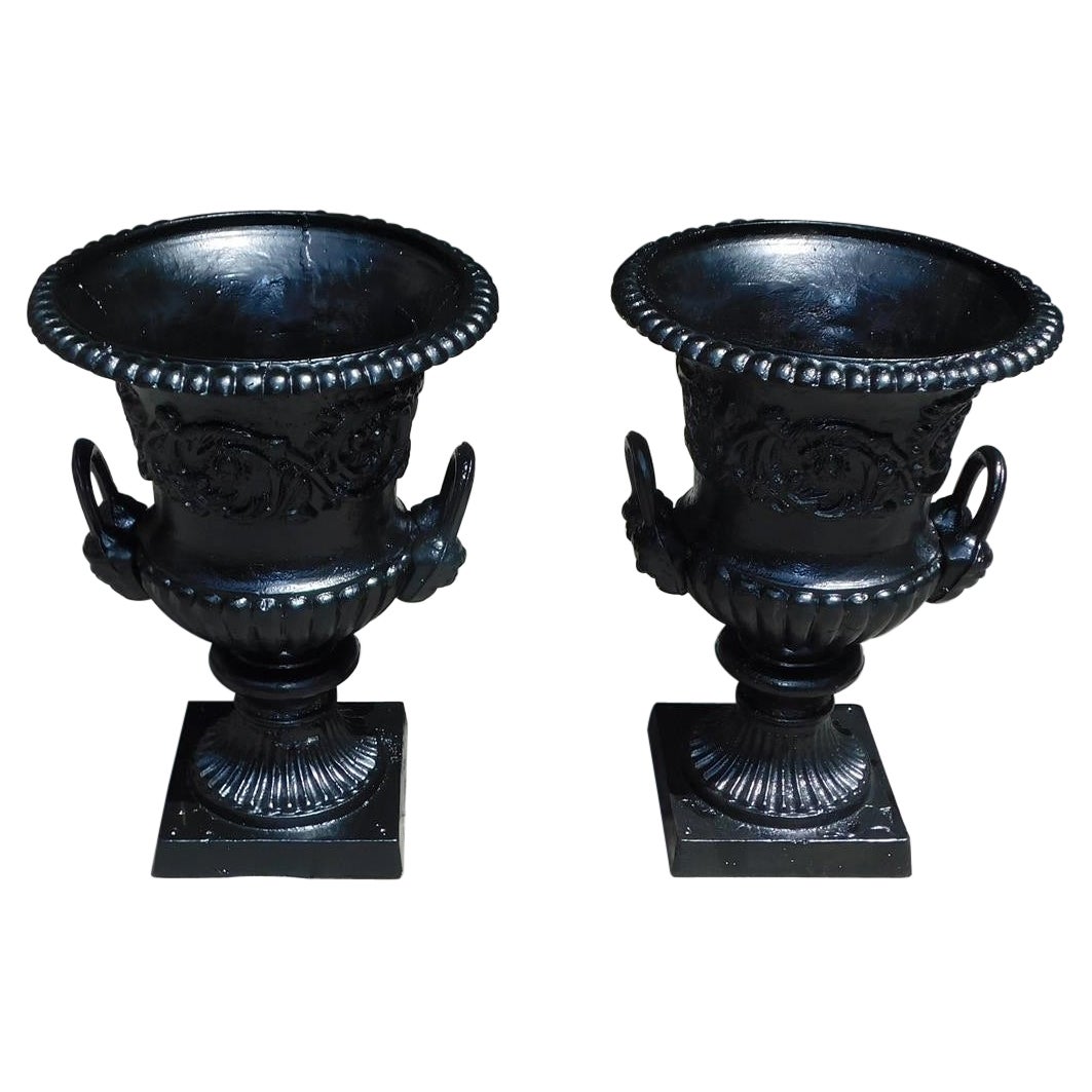 Pair of English Figural Cast Iron and Painted Campana-Form Urns, Circa 1880
