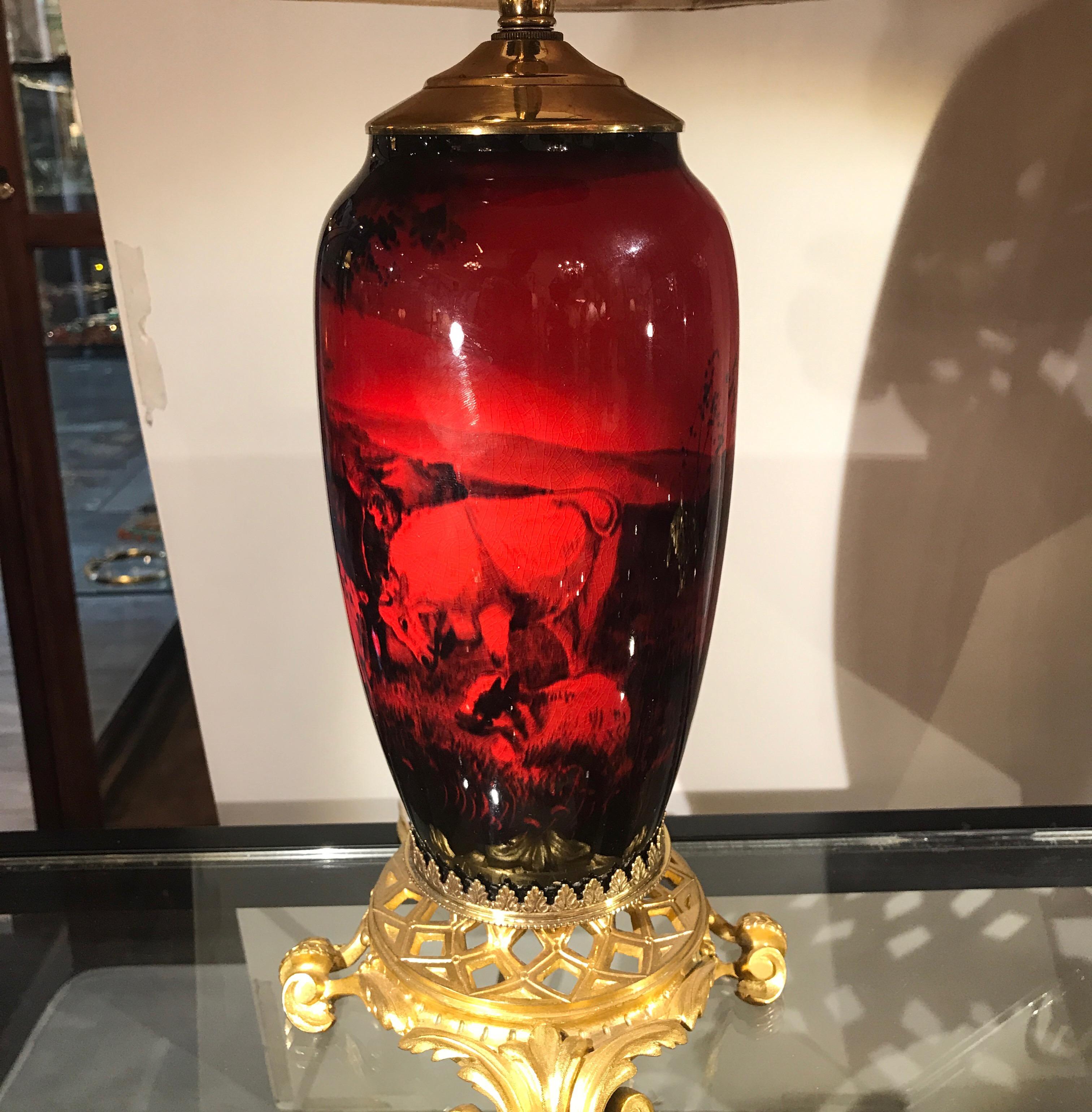 Edwardian Pair of English Flambé Doulton Vases as Lamps